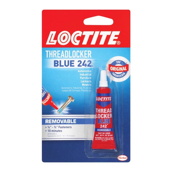 Loctite Threadlocker, Blue 242, Removable, 0.2 fl. oz., Multi 209728